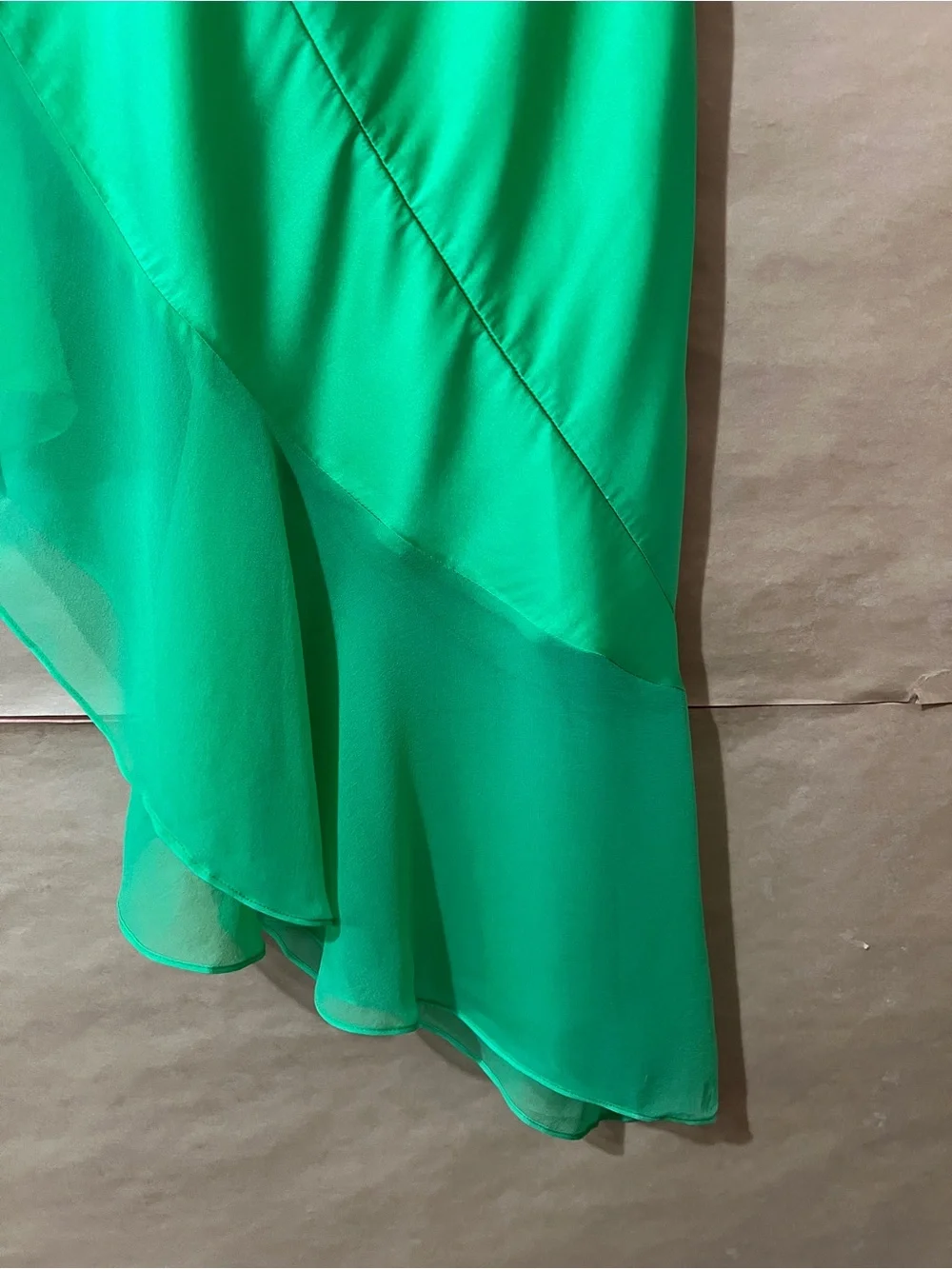Retrofete | Belinda Skirt Silk Asymmetrical Midi Skirt Green Mesh Trim Size M
